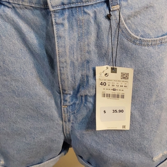 ZARA NWT CUFF RIPPED  HIGH RISE DENIM SIZE 8 - Picture 6 of 9